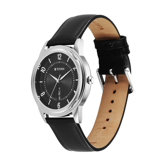 Titan Karishma Zing Black Dial Leather Strap Watch for Men