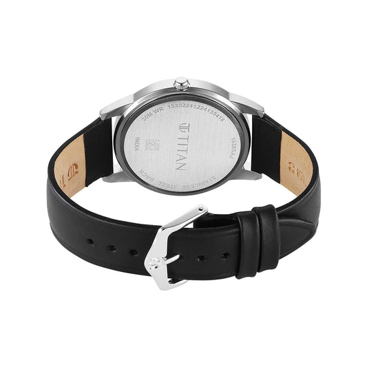 Titan Karishma Zing Black Dial Leather Strap Watch for Men