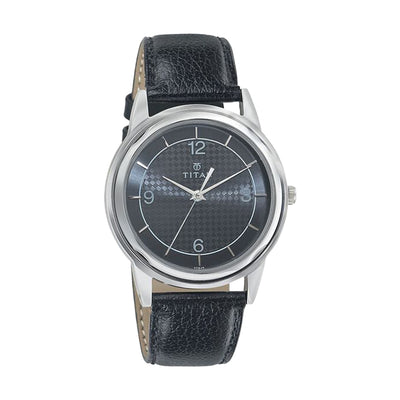 Jam Tangan Lelaki Tali Kulit Dail Hitam Titan Quartz