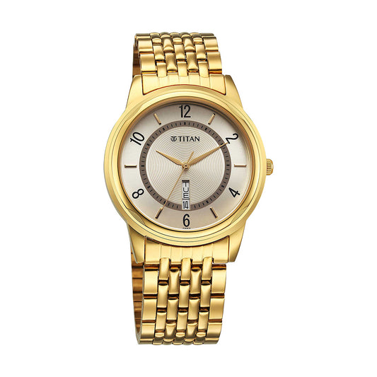 Titan Karishma Zing Beige Dial Stainless Steel Strap Watch for Men