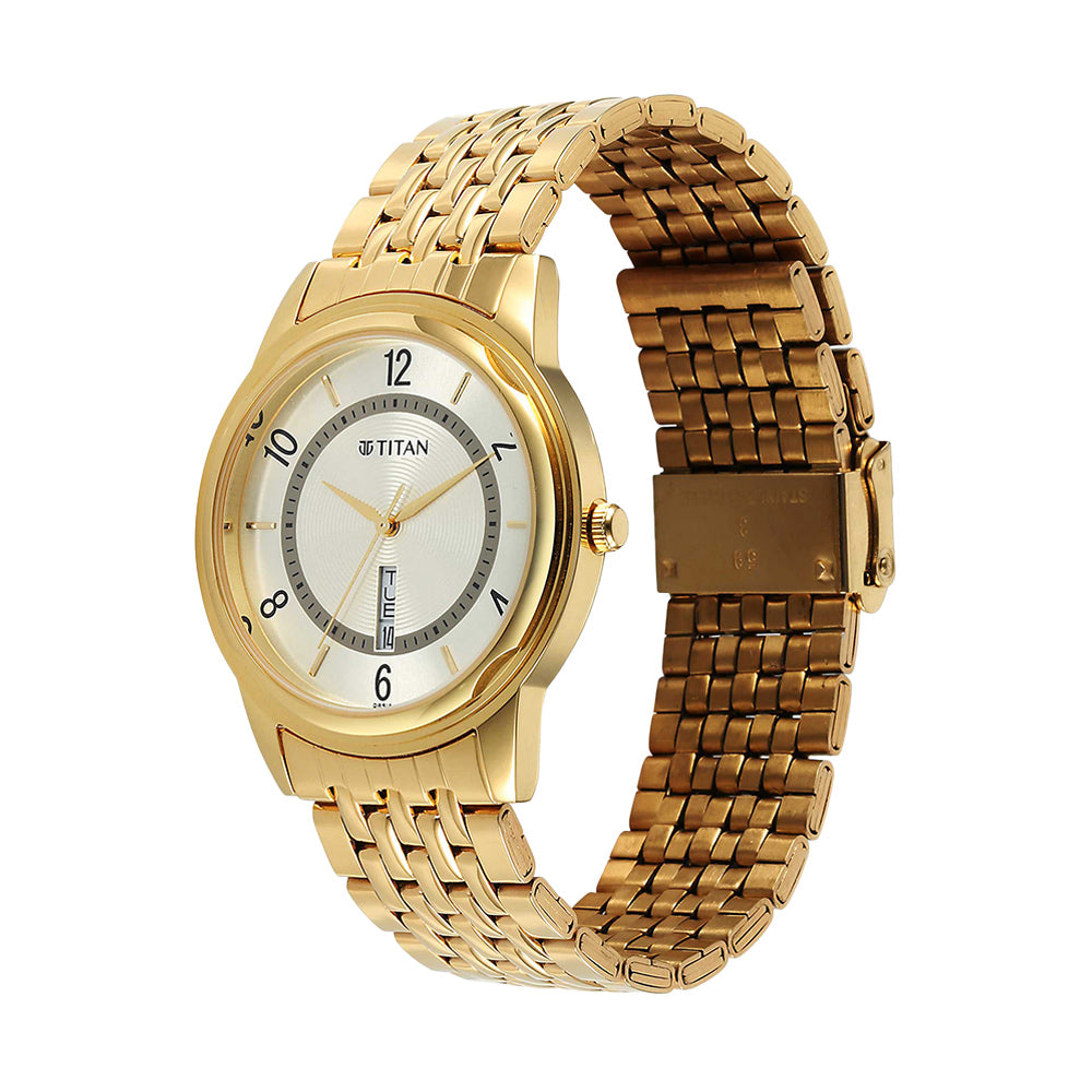 Jam Tangan Lelaki Tali Keluli Tahan Karat Dail Bej Titan Karishma Zing