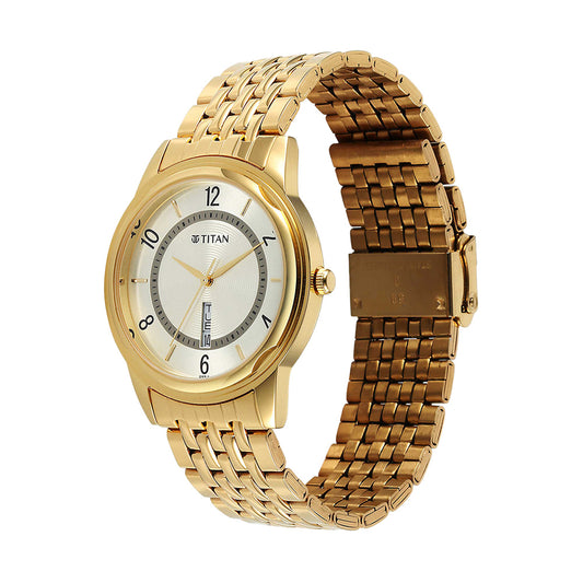 Titan Karishma Zing Beige Dial Stainless Steel Strap Watch for Men