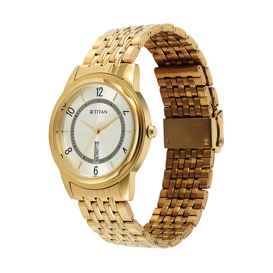 Jam Tangan Lelaki Tali Keluli Tahan Karat Dail Bej Titan Karishma Zing