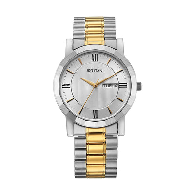 Jam Tangan Lelaki Tali Keluli Tahan Karat Dail Perak Titan Quartz