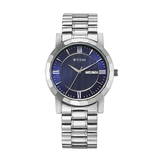 Titan Quartz Blue Dial Stainless Steel Strap Watch for Men