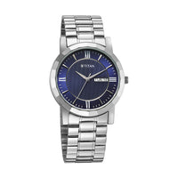 Jam Tangan Lelaki Tali Keluli Tahan Karat Dail Biru Titan Quartz