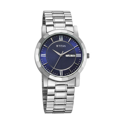 Jam Tangan Lelaki Tali Keluli Tahan Karat Dail Biru Titan Quartz