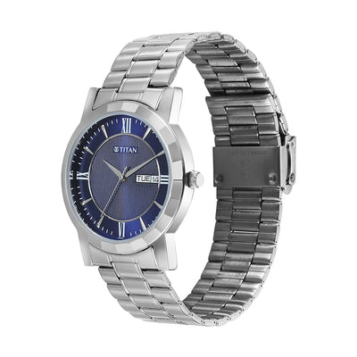 Jam Tangan Lelaki Tali Keluli Tahan Karat Dail Biru Titan Quartz