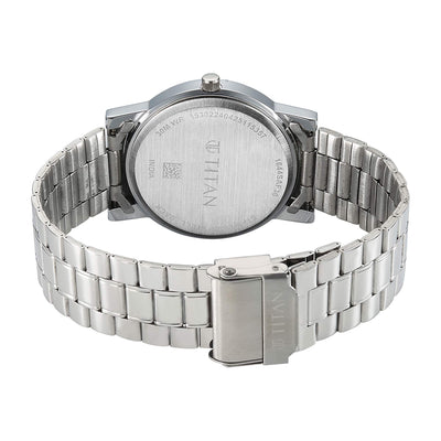 Jam Tangan Lelaki Tali Keluli Tahan Karat Dail Biru Titan Quartz