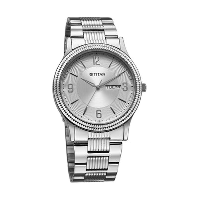 Jam Tangan Lelaki Tali Keluli Tahan Karat Dail Perak Titan Quartz