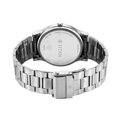 Jam Tangan Lelaki Tali Keluli Tahan Karat Dail Perak Titan Quartz