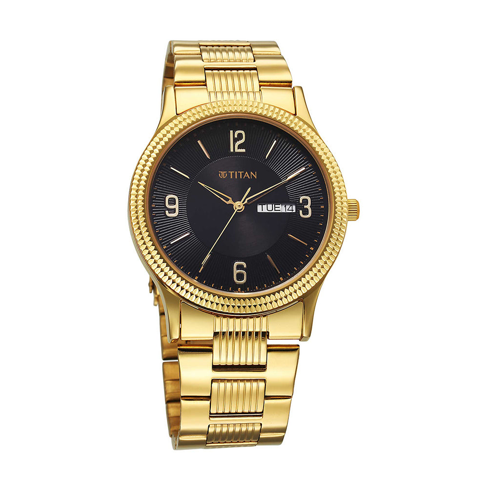 Titan Karishma Zing Black Dial Stainless Steel Strap Watch for Men