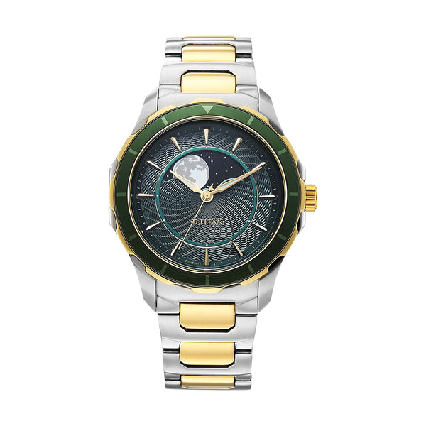 Titan Noor Collection Green Dial Stainless Steel Strap Watch for Men