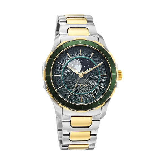 Titan Noor Collection Green Dial Stainless Steel Strap Watch for Men