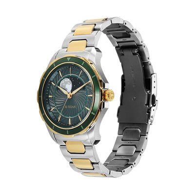 Titan Noor Collection Green Dial Stainless Steel Strap Watch for Men