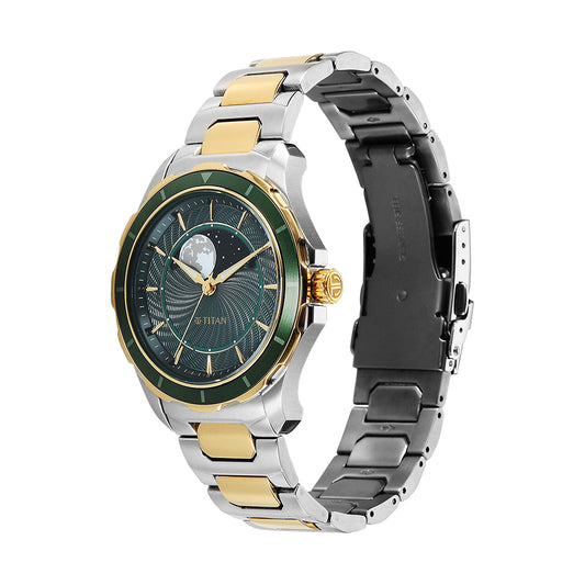 Titan Noor Collection Green Dial Stainless Steel Strap Watch for Men