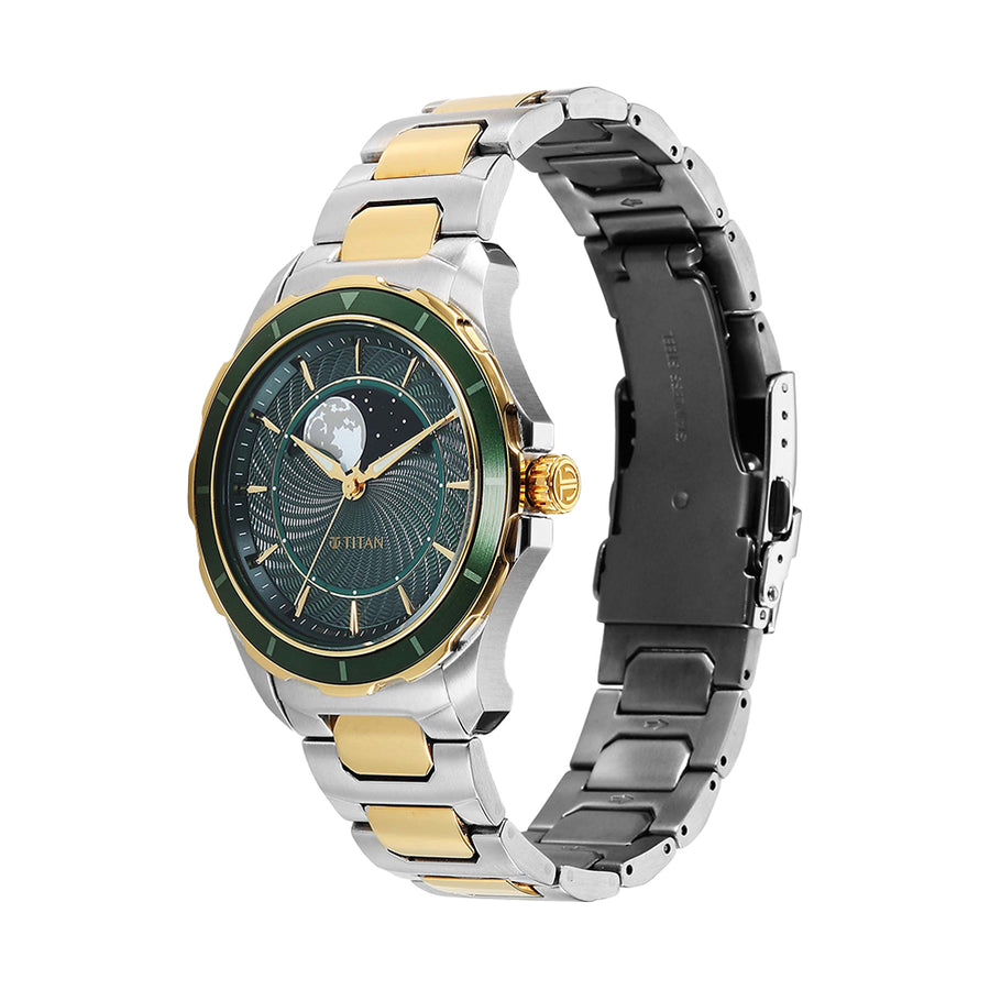 Titan Noor Collection Green Dial Stainless Steel Strap Watch for Men