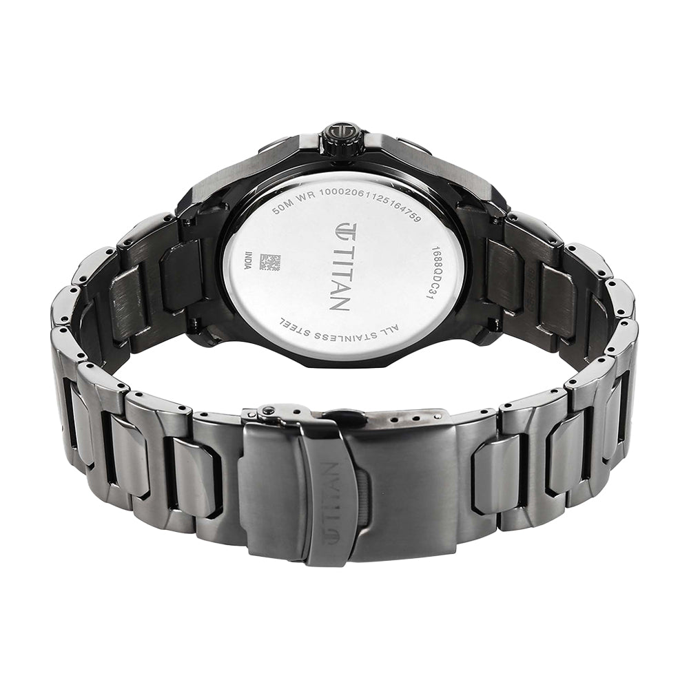 Titan Noor Collection Blue Dial Stainless Steel Strap Watch for men