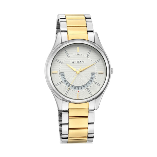 Titan Lagan White Dial Analog Metal Strap Watch for Men