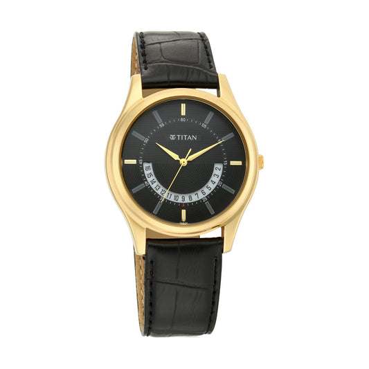 Titan Lagan Black Dial Analog Leather Strap Watch for Men