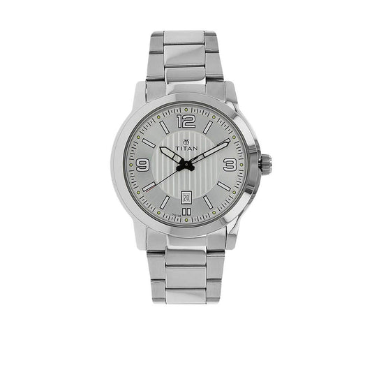 Titan Quartz Analog Silver Dial Stainless Steel Strap Watch for Men