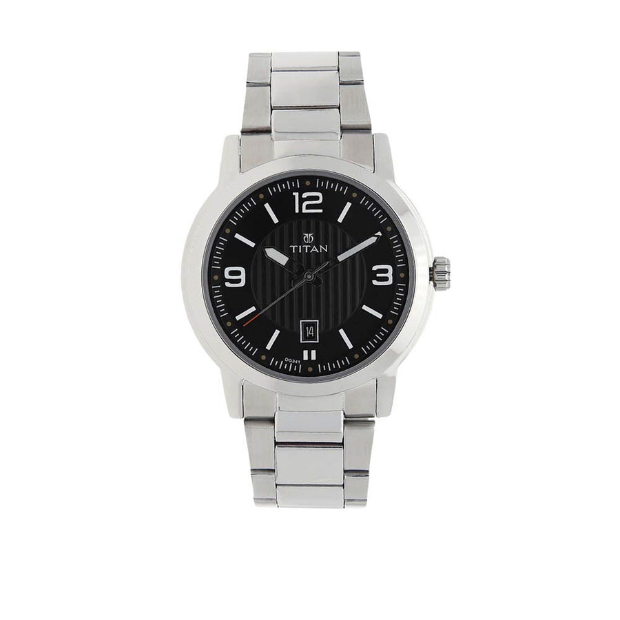 Titan Quartz Analog Black Dial Stainless Steel Strap Watch for Men