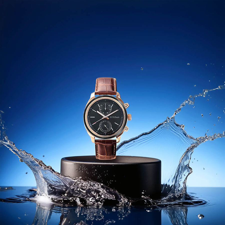 Jam Tangan Kulit Lelaki Titan Quartz Multifunction Blue Dial