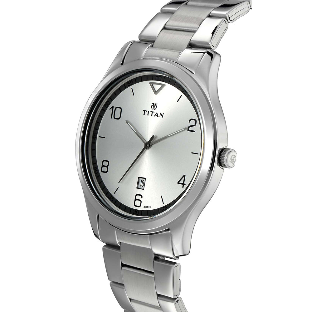 Titan Workwear White Dial Stainless Steel Strap Watch for Men