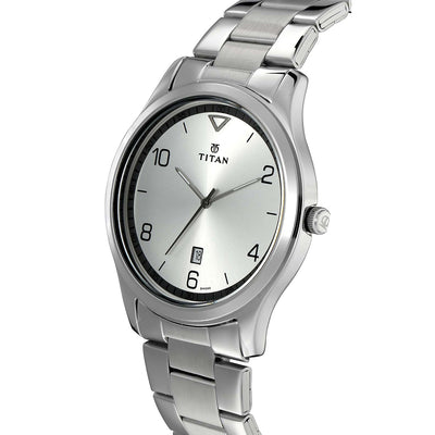 Titan Workwear White Dial Stainless Steel Strap Watch for Men