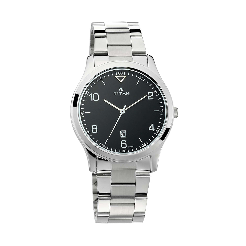 Titan Workwear Black Dial Stainless Steel Strap Watch for Men