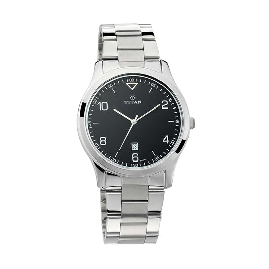 Titan Workwear Black Dial Stainless Steel Strap Watch for Men