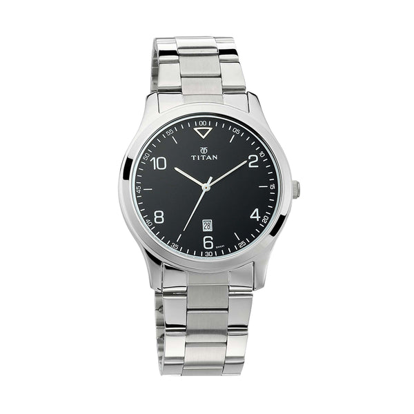 Titan Workwear Black Dial Stainless Steel Strap Watch for Men