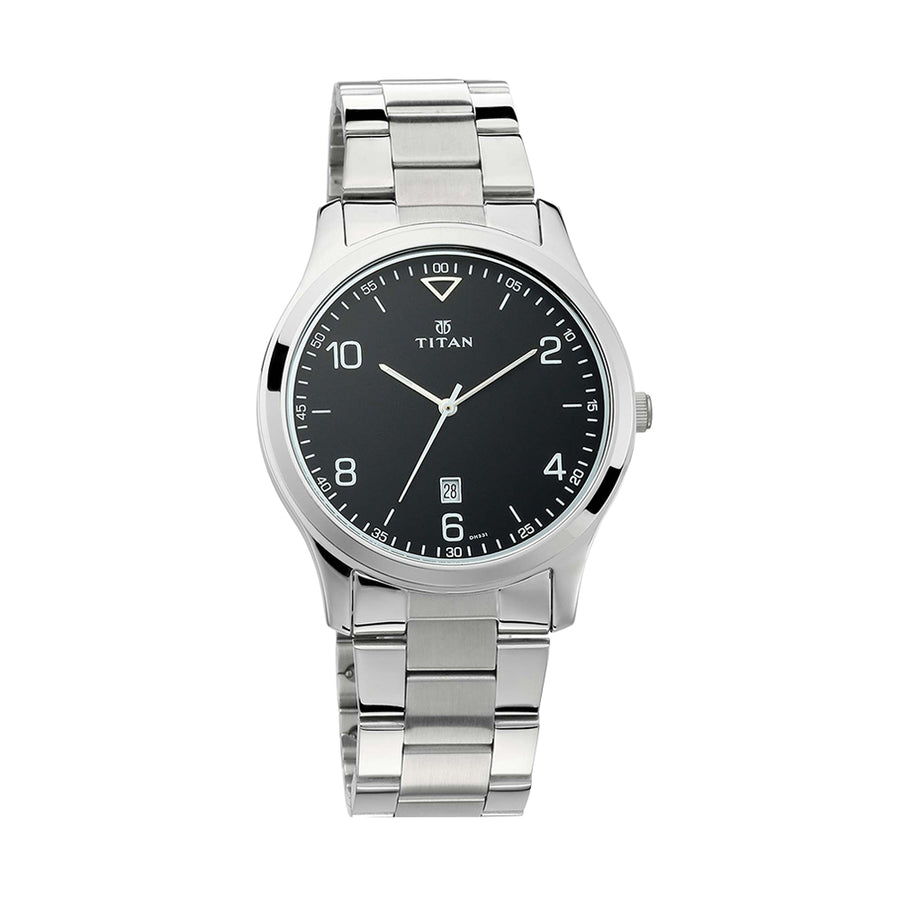 Titan Workwear Black Dial Stainless Steel Strap Watch for Men
