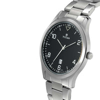 Titan Workwear Black Dial Stainless Steel Strap Watch for Men