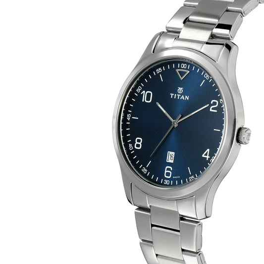 Titan Workwear Blue Dial Stainless Steel Strap Watch for Men