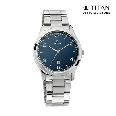 Titan Workwear Blue Dial Stainless Steel Strap Watch for Men