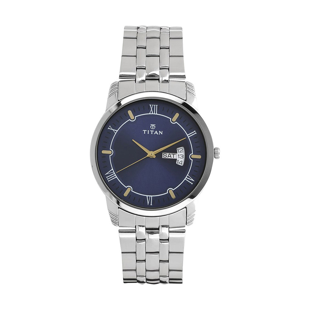 Titan Quartz Blue Dial Stainless Steel Strap Watch for Men