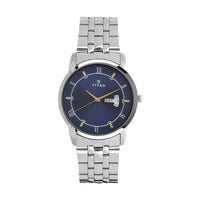 Titan Quartz Blue Dial Stainless Steel Strap Watch for Men