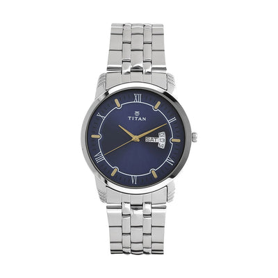 Titan Quartz Blue Dial Stainless Steel Strap Watch for Men