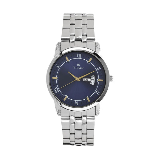 Titan Quartz Blue Dial Stainless Steel Strap Watch for Men