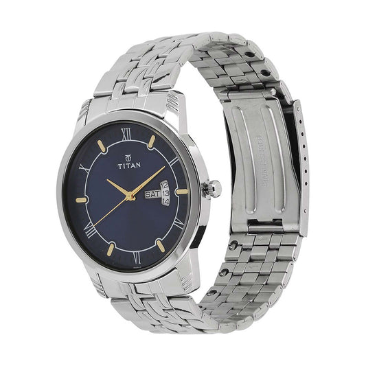 Titan Quartz Blue Dial Stainless Steel Strap Watch for Men