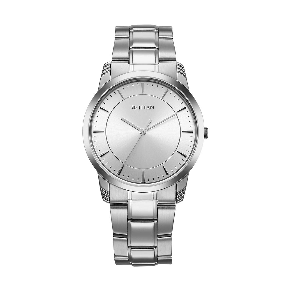 Titan Quartz Silver Dial Stainless Steel Strap Watch for Men