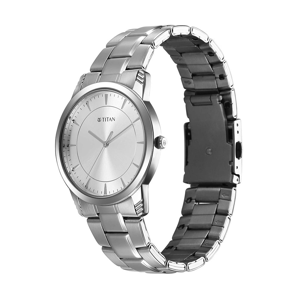 Titan Quartz Silver Dial Stainless Steel Strap Watch for Men