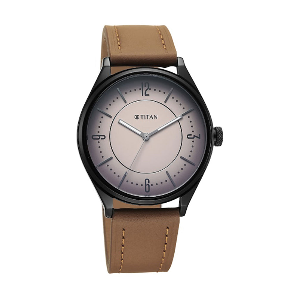 Titan Neo Basics Beige Dial Leather Strap Watch for Men