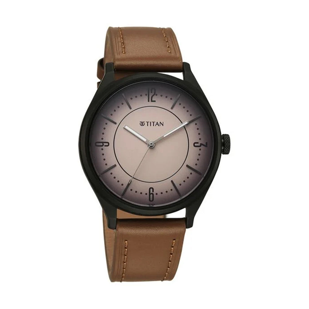 Titan Neo Basics Beige Dial Leather Strap Watch for Men