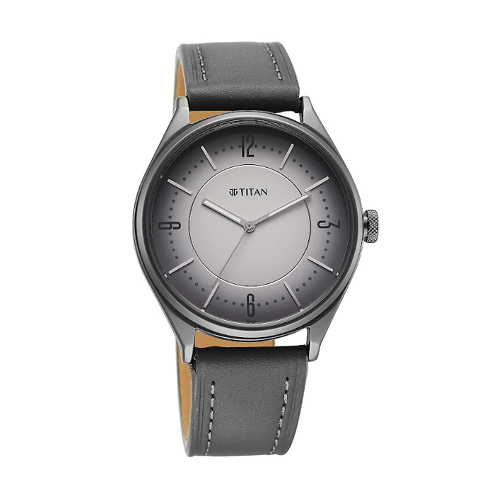 Titan Neo Basics Grey Dial Leather Strap Watch for Men
