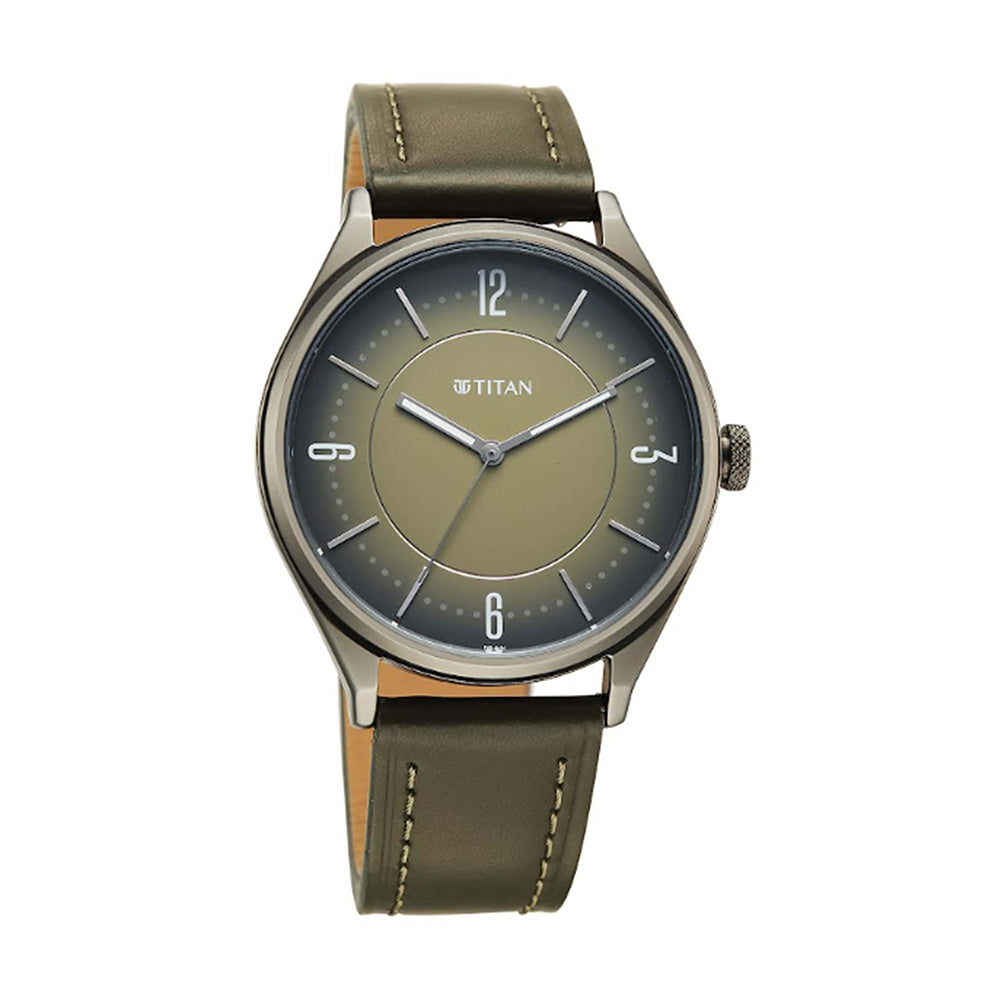Titan Neo Basics Green Dial Leather Strap Watch for Men