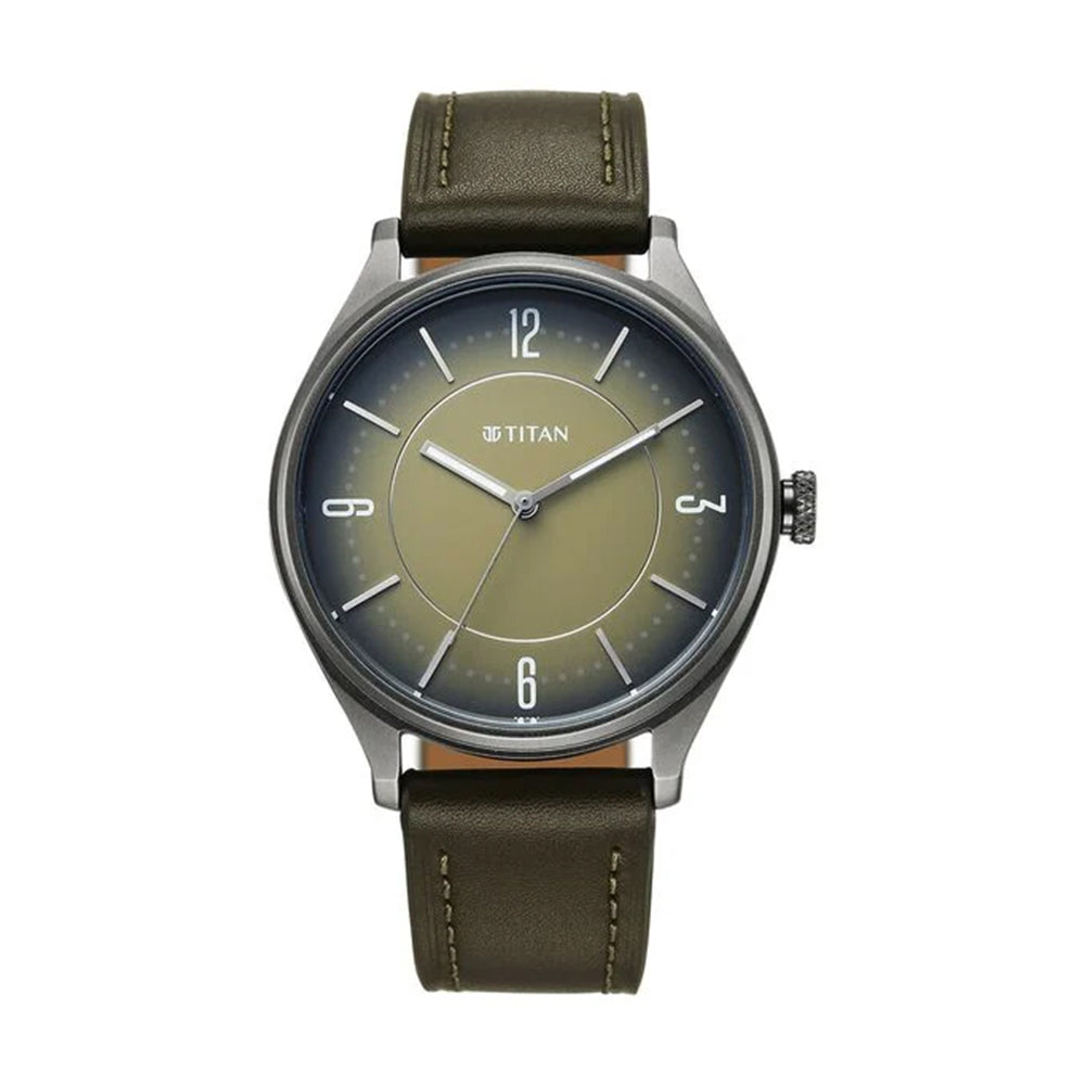 Titan Neo Basics Green Dial Leather Strap Watch for Men