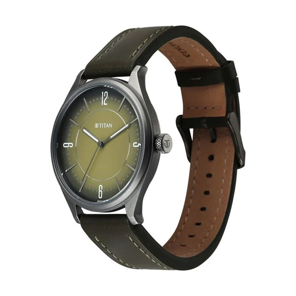 Titan Neo Basics Green Dial Leather Strap Watch for Men