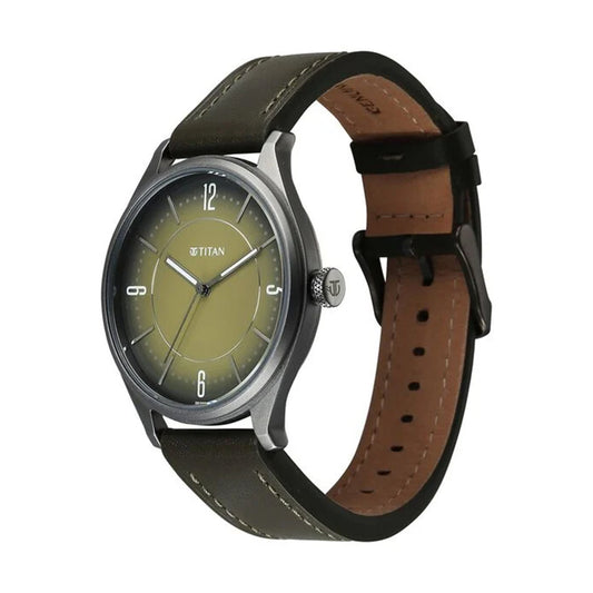 Titan Neo Basics Green Dial Leather Strap Watch for Men